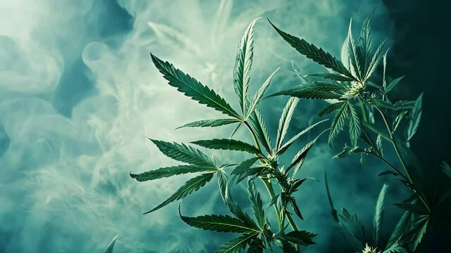 A close-up of marijuana plants with smoke behind them