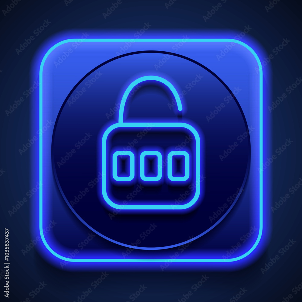 Poster lock simple icon vector. flat design. blue neon style on button. with shadow