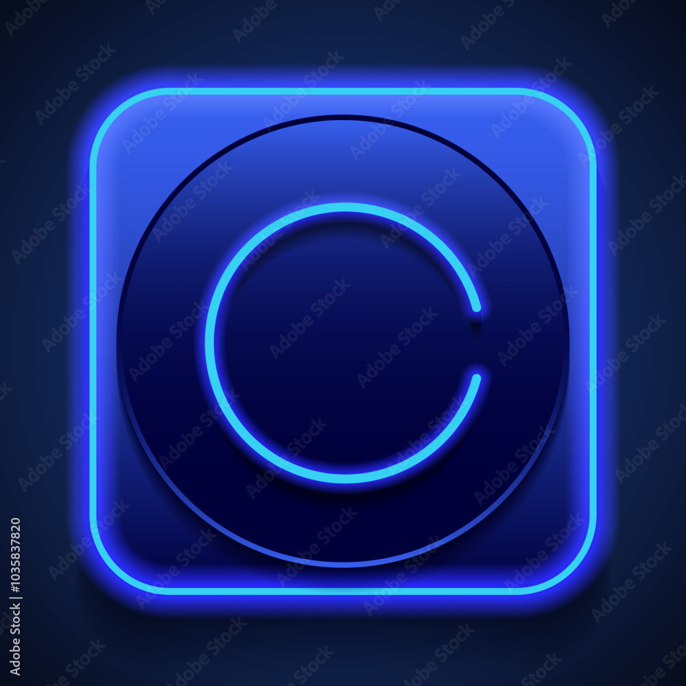 Poster loading simple icon, vector. flat design. blue neon style on button. with shadow