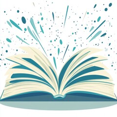 An open book with dynamic splashes, symbolizing creativity and knowledge.