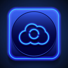 Obraz premium Loading, cloud simple icon vector. Flat design. Blue neon style on button. With shadow