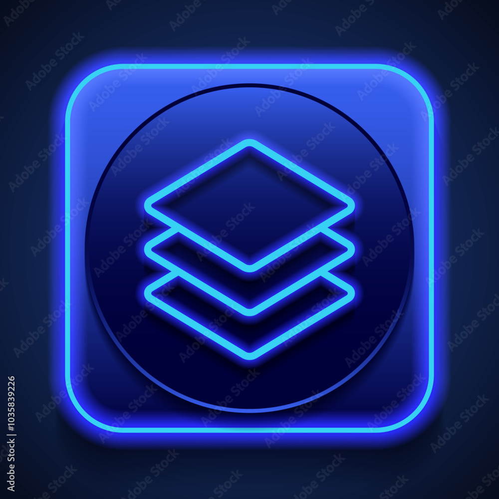 Poster layers simple icon vector. flat design. blue neon style on button. with shadow