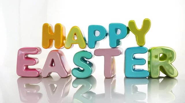 3d letters bouncing slightly create the words happy easter against a clean white background, adding a festive touch