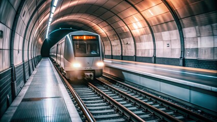 Obraz premium Subway Train in Motion: Captivating Product Photography of a Train Passing Through a Tunnel