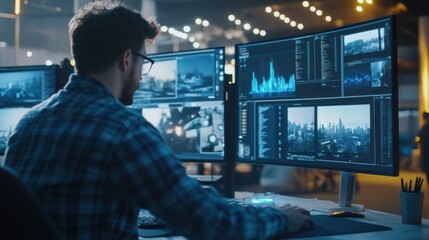 A creative workspace with multiple screens and AI-driven design software being used by an artist, Digital creativity theme, Innovative style