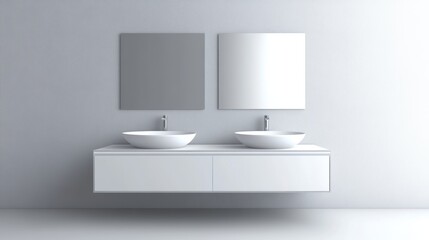 Fototapeta premium Smart mirror bathroom cabinet with anti-fog features, showcased against a minimalistic solid background