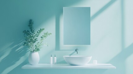 Smart mirror with soft LED lighting, featured in a modern bathroom setting against a simple solid color background