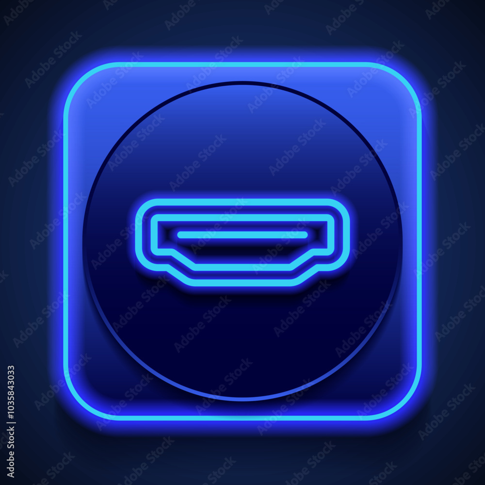 Poster hdmi simple icon vector. flat design. blue neon style on button. with shadow