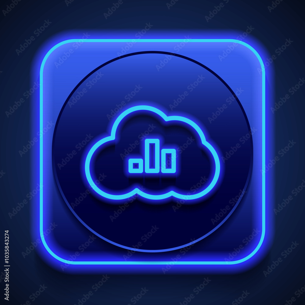 Poster graph, cloud simple icon vector. flat design. blue neon style on button. with shadow