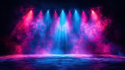Celestial Spotlight: A Mesmerizing Cascade of Prismatic Light Piercing the Cosmic Darkness, Illuminating an Ethereal Stage with a Vibrant Symphony of Colors Reflected in the Mysterious Waters Below