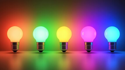 Wireless smart light bulbs glowing in different colors, highlighting their color-changing capabilities against a solid background