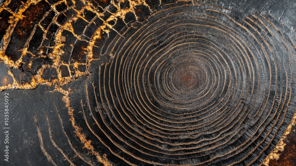 Poster wooden cross section with visible tree rings, showing the passage of time through the circular patte