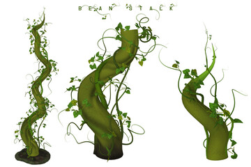 3D render of a bean stalk and parts with vines illustration