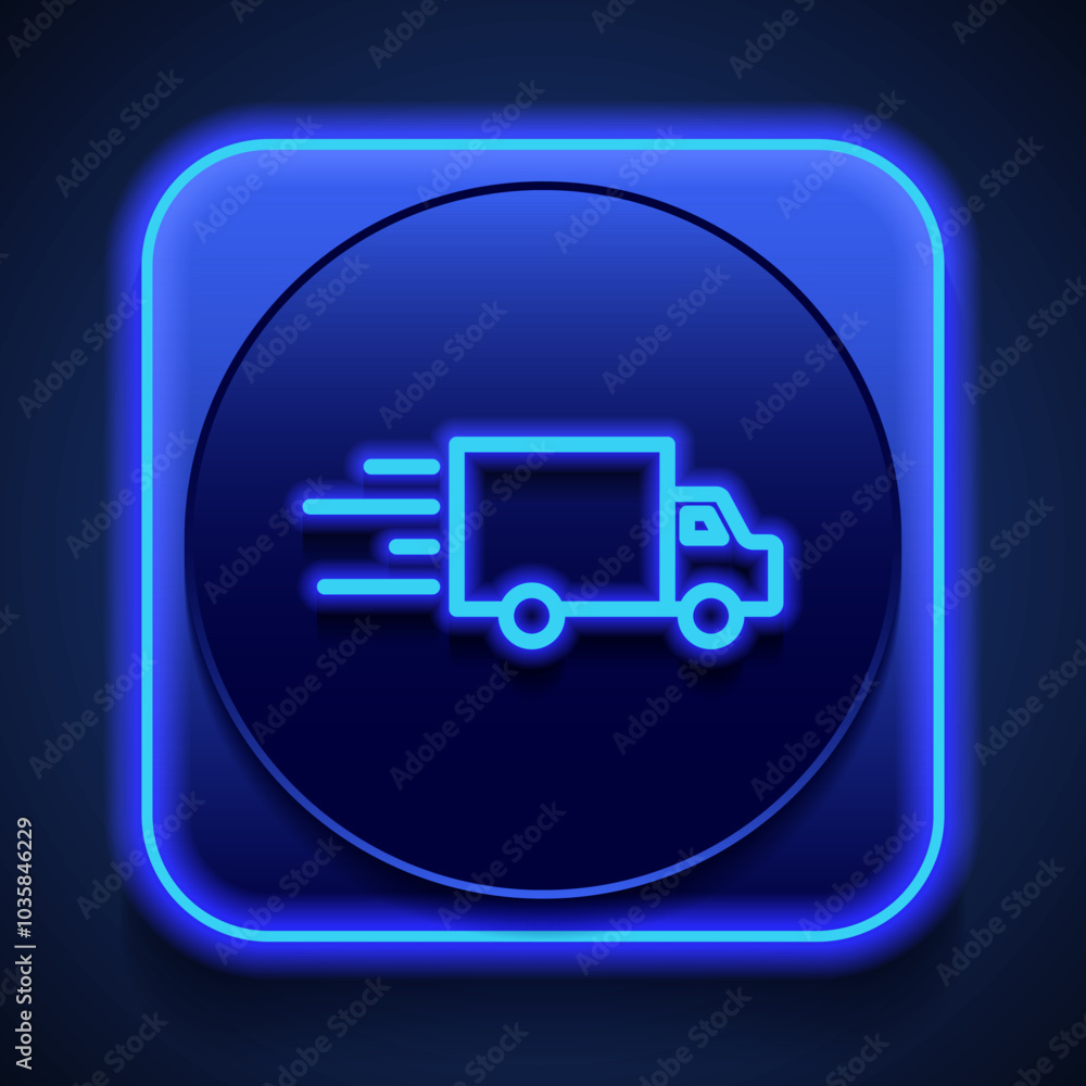 Poster fast delivery simple icon vector. flat design. blue neon style on button. with shadow