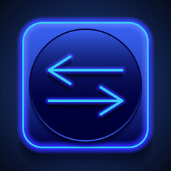 Exchange simple icon vector. Flat design. Blue neon style on button. With shadow