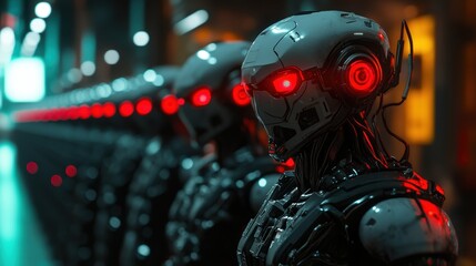 Fototapeta premium Futuristic Robotic Soldiers in a Sci-Fi Scene