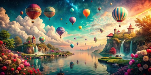 Surreal Vintage Dreamscape with Bright Backgrounds and Whimsical Elements for Unique Artistic Photography