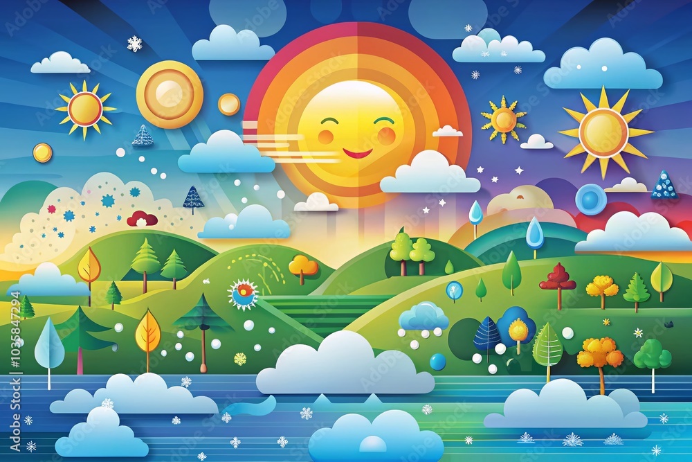 Poster surreal weather and climate icons collection in flat design for modern ui applications