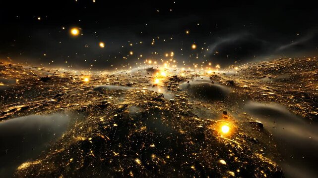 Golden asteroid field slowly drifting in space