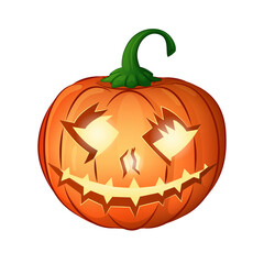 Vector Happy Halloween cartoon pumpkin character on a transparent background sticker. Halloween day card poster design