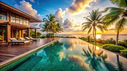 Luxurious summer retreat with leading lines to relaxation and serenity