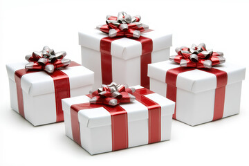 Fototapeta premium Colorful gift boxes with silver ribbons arranged for a festive occasion