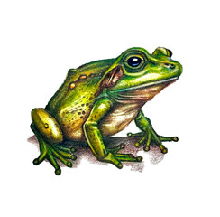 hermosa y curiosa ilustración de rana exótica hecha con colores primarios y secundarios 