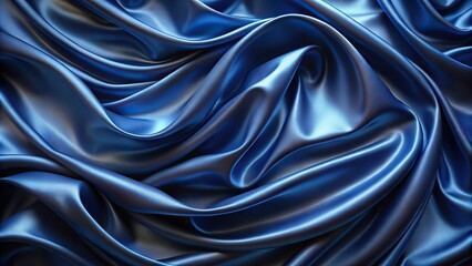 Obraz premium Luxury dark blue wavy gradient silk fabric background with a smooth shiny texture, perfect for minimalist designs