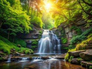 Tranquil Waterfall in Lush Forest - Serene Nature Scene for Relaxation and Beauty