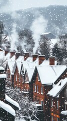 Fototapeta premium Snowy Village Houses with Snowfall
