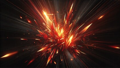 An abstract image of fiery red and orange light shards breaking through darkness