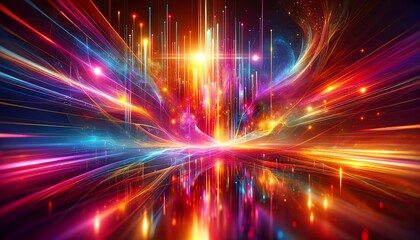 Fototapeta premium An abstract, vibrant image of glowing, multicolored light rays and reflections
