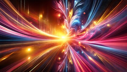 Naklejka premium An abstract, vibrant image of glowing, multicolored light rays and reflections