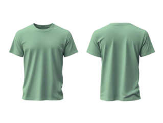 Light green plain t-shirt mockup front and back view isolated on transparent background