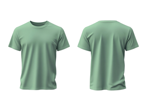 Light green plain t-shirt mockup front and back view isolated on transparent background