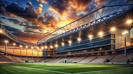 Twilight Atmosphere of a Modern Football Stadium: Majestic Landscape Photography