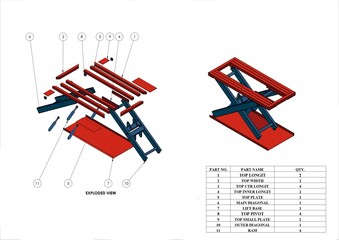 Scissor lifting mechanism, 3d rendering graphical illustration