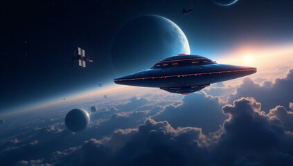 Obraz premium UFO and planet