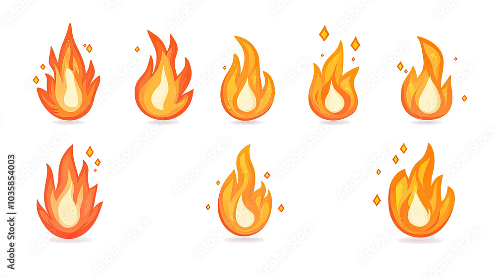 Poster collection of flames and fire icons on a transparent background generative ai