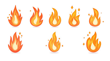 Collection of Flames and Fire Icons on a Transparent Background Generative AI