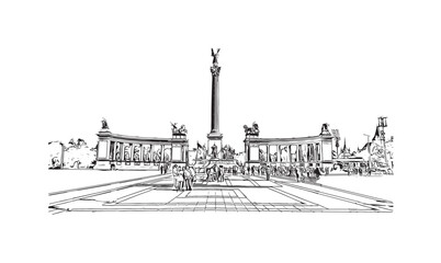 Fototapeta premium Building view with landmark of Budapest Hungary. Hand drawn sketch illustration in vector.