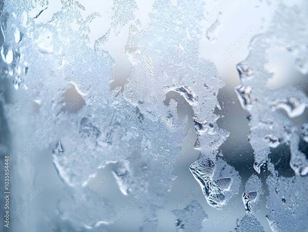 Poster frosty window close-up with ice patterns