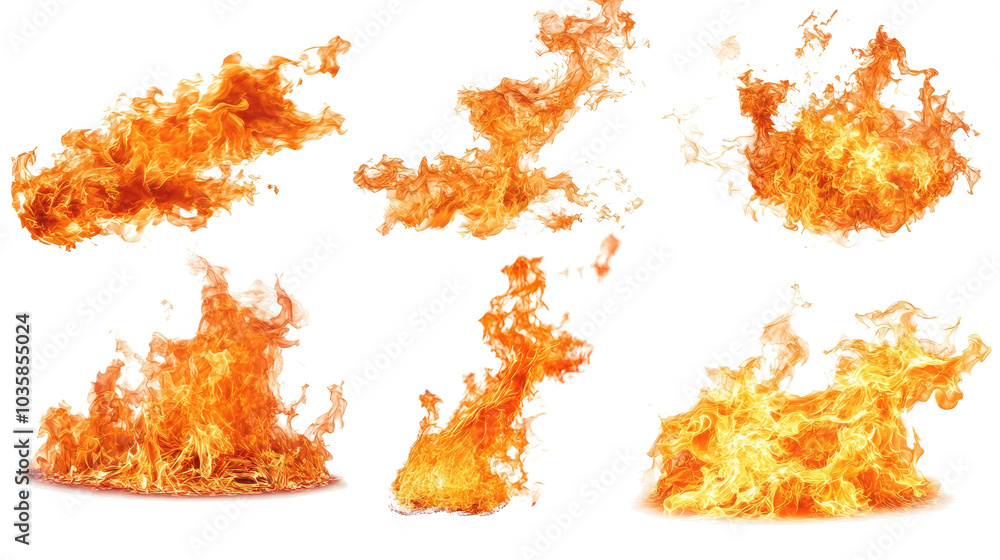 Poster dynamic fire elements on transparent background generative ai