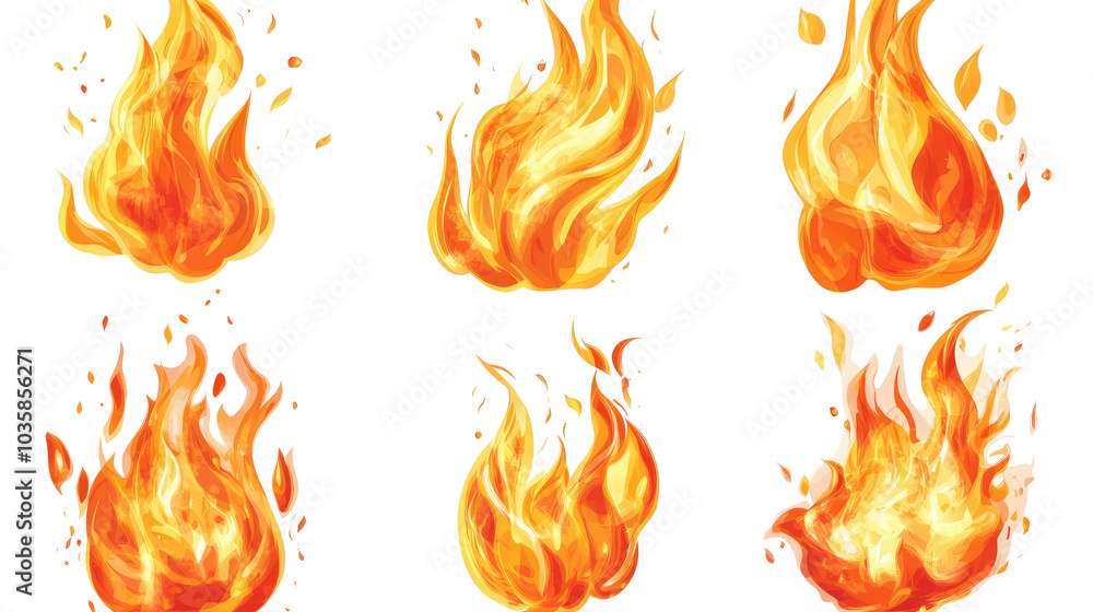 Poster set of artistic flames for creative decorating projects displayed generative ai