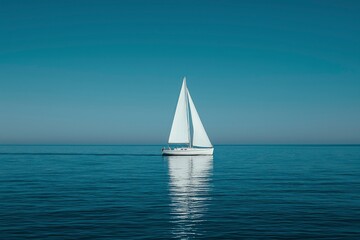 Fototapeta premium White Sailboat on a Calm Blue Sea