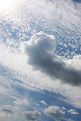 A vast blue sky adorned with fluffy white clouds floating in it