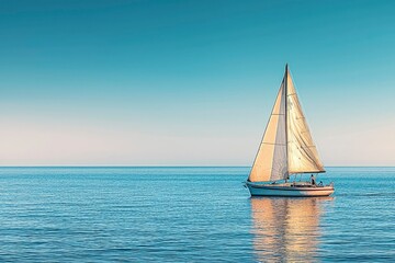 Obraz premium A Sailboat Anchored on a Calm Ocean with a Blue Sky