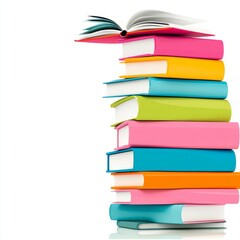 A stack of colorful books with one open on top, representing knowledge and learning.