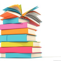 A colorful stack of books with an open book on top, symbolizing knowledge.