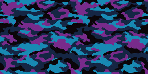 Fashionable camouflage pattern for clothing design. Purple seamless pattern. Vector camouflage military pattern.